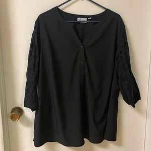 Denim &Co Black Chiffon 3/4 Floral Eyelet Sleeves Blouse